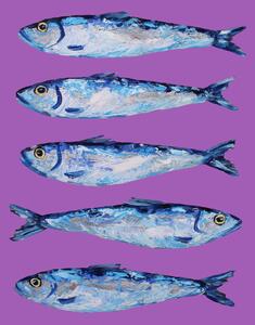 Ilustrație Sardines on Purple, Alice Straker, (30 x 40 cm)