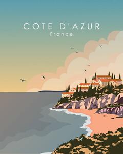 Ilustrație Cote Dazur France travel poster, Kristina Bilous, (30 x 40 cm)