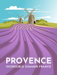Ilustrație Provence lavender fields and windmills. Classic, Mariia Agafonova, (30 x 40 cm)
