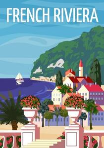 Ilustrație French Riviera Nice coast poster vintage., VectorUp