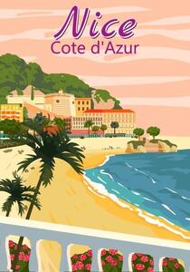 Ilustrare Nice French Riviera coast poster vintage., VectorUp, (26.7 x 40 cm)