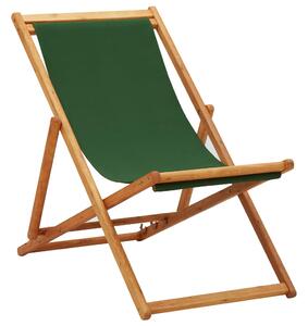 Scaun de plajă pliabil, verde, lemn de eucalipt și țesătură