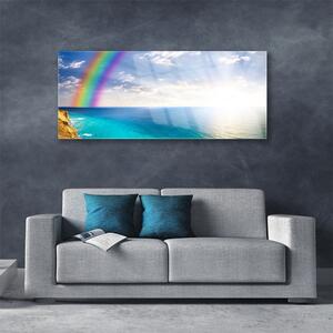 Tablou pe sticla Rainbow Sun Sea Peisaj Multi