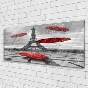 Tablouri acrilice Turnul Eiffel Umbrela Arhitectura Gri Roșu