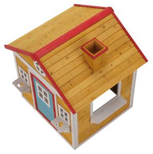 KONDELA Căsuţă de grădină din lemn pentru copii natural / alb / albastru / roşu, AVILO