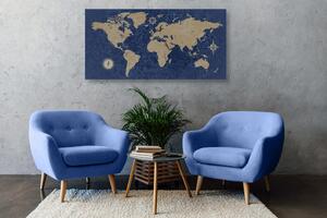 Tablou pe plută harta lumii cu busolă în stil retro pe un fundal albastru