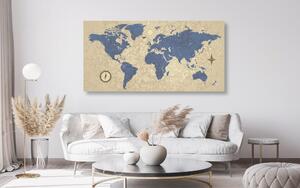 Tablou pe plută harta lumii cu busolă în stil retro