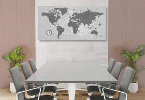 Tablou pe plută harta lumii cu busolă în stil retro în design alb-negru