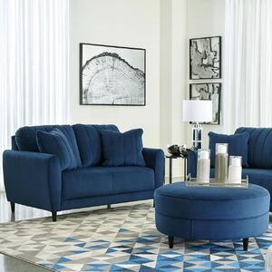 Canapea cu 2 locuri, 2 perne decorative, Marino, L.150 l.98 H.92, stofa, albastru