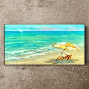 Tablou canvas plaja valuri de mare umbrela