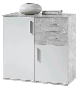 Comoda POPPY 4, alb/gri ciment, PAL melaminat, 80x35x82 cm