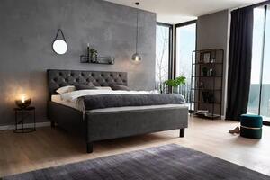 Pat boxspring 180x200 cm, cu lada de depozitare, somiere, saltele incluse, culoare gri antracit