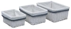 Set de coșuri suprapuse, 3 piese, alb, salcie