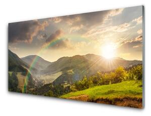 Panou sticla bucatarie Soare Munții Rainbow Peisaj Multi