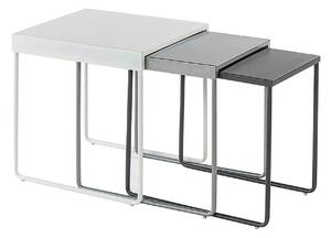 Set 3 masute cafea VICKY, alb/gri/gri inchis, metal