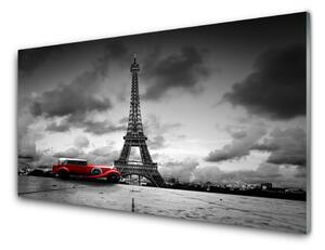 Panou sticla bucatarie Turnul Eiffel Car Arhitectura Gri Roșu