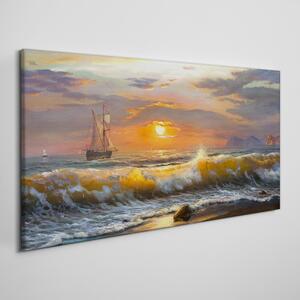 Tablou canvas valuri de coastă apus de soare