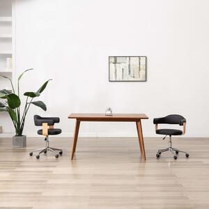 Scaun de birou pivotant, negru, lemn curbat și piele ecologică