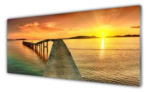 Panou sticla bucatarie Sea Sun Podul Peisaj Galben Gri