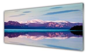 Tablou pe sticla Mountain Lake Peisaj Alb Negru Maro Albastru