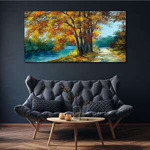 Tablou canvas pădure râu copaci frunze