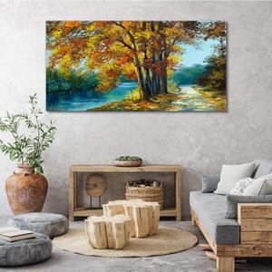 Tablou canvas pădure râu copaci frunze