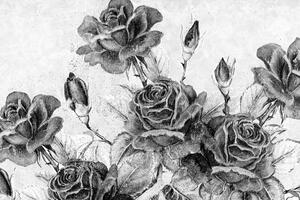 Tablou buchetul de trandafiri vintage în design alb-negru
