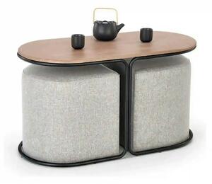Masuta cafea cu tabureti PAMPA, nuc/gri, 88x43x49 cm
