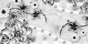 Tablou bijuterii florale de lux în design alb-negru