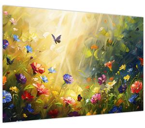 Tablou - Pajiște cu flori de primăvară, pictură (90x60 cm)