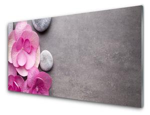 Panou sticla bucatarie Pietrele florale flori roz gri