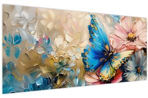 Tablou - Pictura de flori și fluturi (120x50 cm)