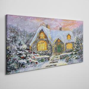 Tablou canvas casa de iarna craciun zapada