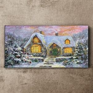 Tablou canvas casa de iarna craciun zapada