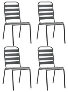 Scaune de exterior, 4 buc., gri închis, oțel, design lamelar