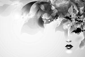 Tablou fața feminină la modă cu elemente abstracte în design alb-negru