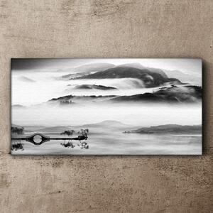 Tablou canvas lac munți pod de ceață