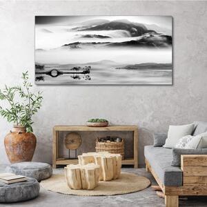 Tablou canvas lac munți pod de ceață