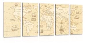 Tablou 5-piese harta lumii cu bărci