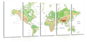 Tablou 5-piese harta lumii clasică cu fundalul alb