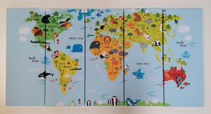 Tablou 5-piese harta lumii pentru copii cu animaluțe