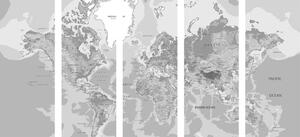 Tablou 5-piese harta lumii clasică în design alb-negru