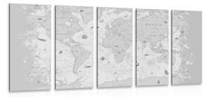 Tablou 5-piese harta în design alb-negru