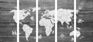 Tablou 5-piese harta în alb-negru pe lemn