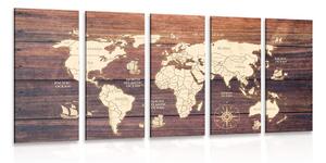 Tablou 5-piese harta pe lemn