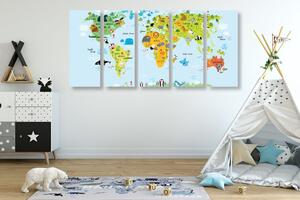 Tablou 5-piese harta lumii pentru copii cu animaluțe