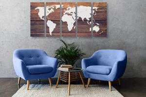 Tablou 5-piese harta lumii cu fundalul din lemn
