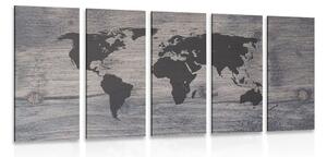 Tablou 5-piese harta lumii pe lemn întunecat