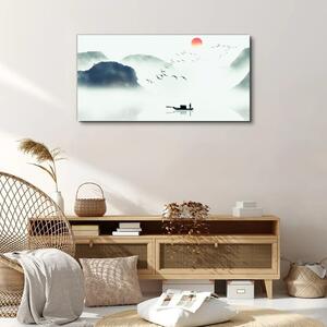 Tablou canvas Lacul Munții Ceață Păsări