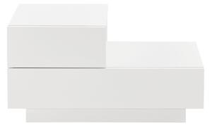 Noptiera asimetrica cu doua sertare, 38 x 70 x 35 cm, Pal, alb lucios
